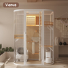 Small Size Compact Luxury Round Glass Cat Villa with Solid Wood 