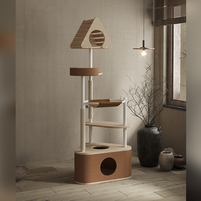 Geometry Premium Cat Tree with Felt and Wooden Layers