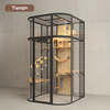 Small Size Compact Luxury Round Glass Cat Villa with Solid Wood 