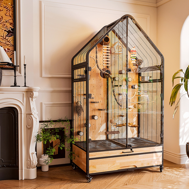 Premium Wooden Large Bird Cage with Steel Frame