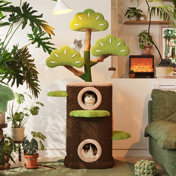 Tree House Series Cat Tree with Solid Wood and Hemp Rope