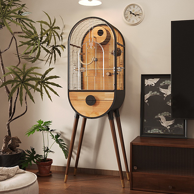 Modern Luxury Standing Bird Cage with Tempered Glass Frame