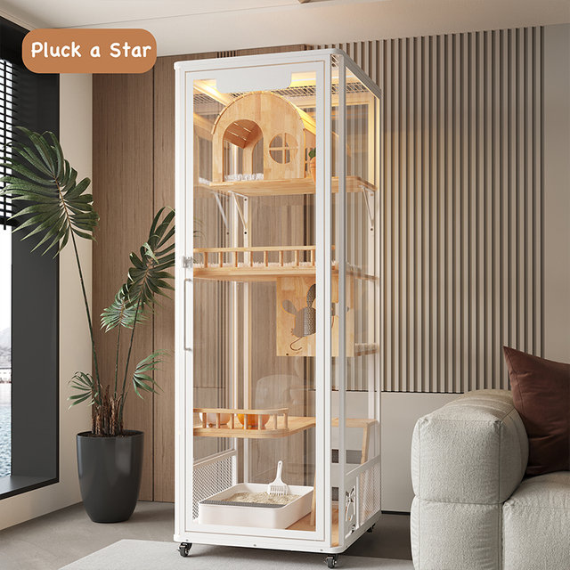 Luxury Wooden Panoramic Cat Villa with Glass Panels