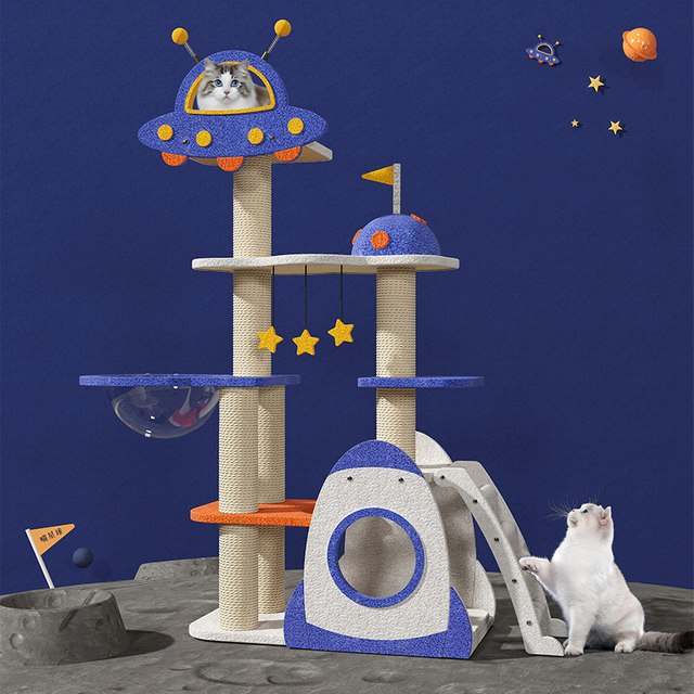 Meow Star Series Cat Tree with UFO and Rocket Shapes