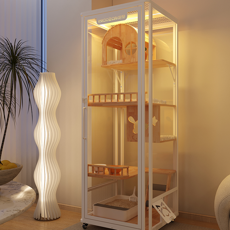 Luxury Wooden Panoramic Cat Villa with Glass Panels