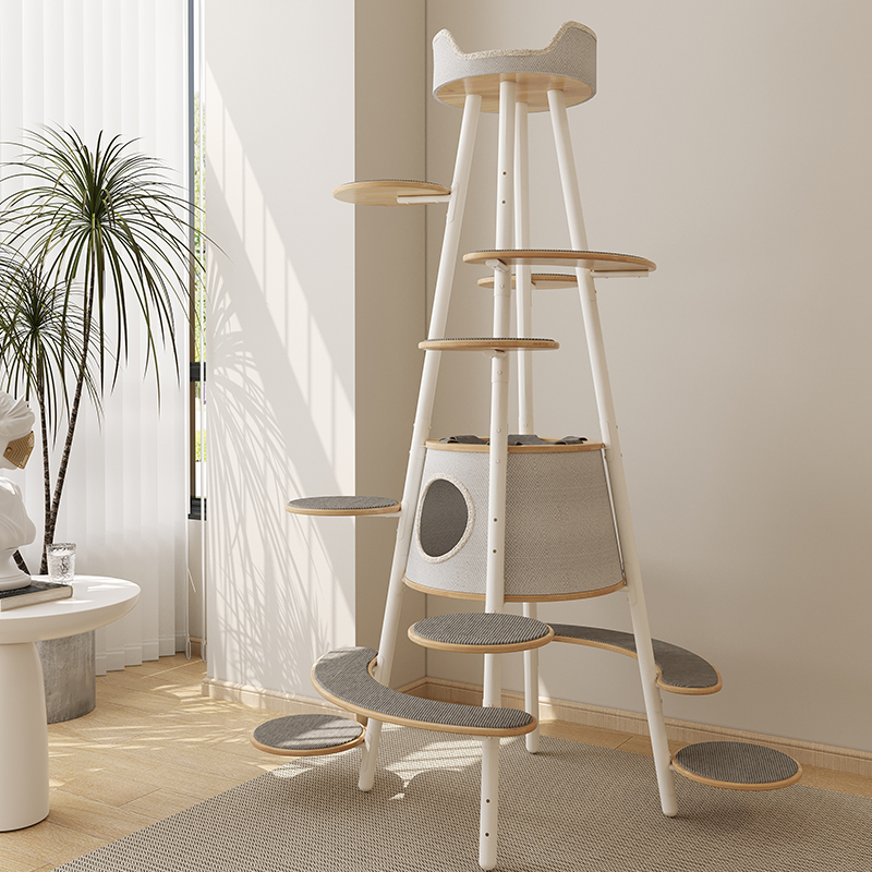 Designer cat tree in a premium retail boutique setting